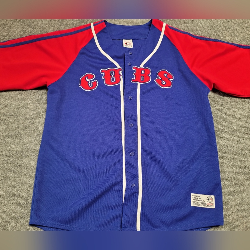 Men's Blue and Red Cubs Baseball Jersey MLB XLARGE